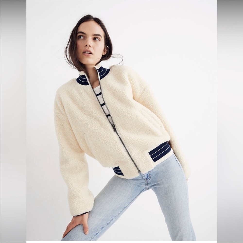 Madewell Sherpa Varsity Bomber Jacket